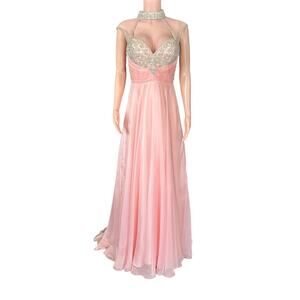 Jovani Pink Cap Sleeve Chiffon Crystal Embellished A-Line Gown Size 4